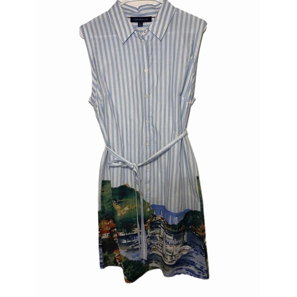 Tommy Hilfiger Dresses & Skirts - Tommy Hilfiger Striped Shirt Dress Blue White Sleeveless Belted Size 10